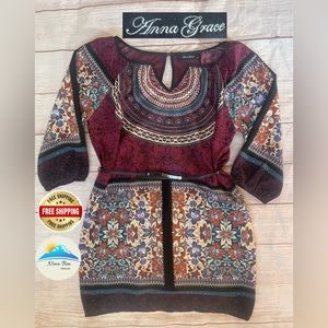 Anna Grace V-neck key hole floral multicolor dress size S